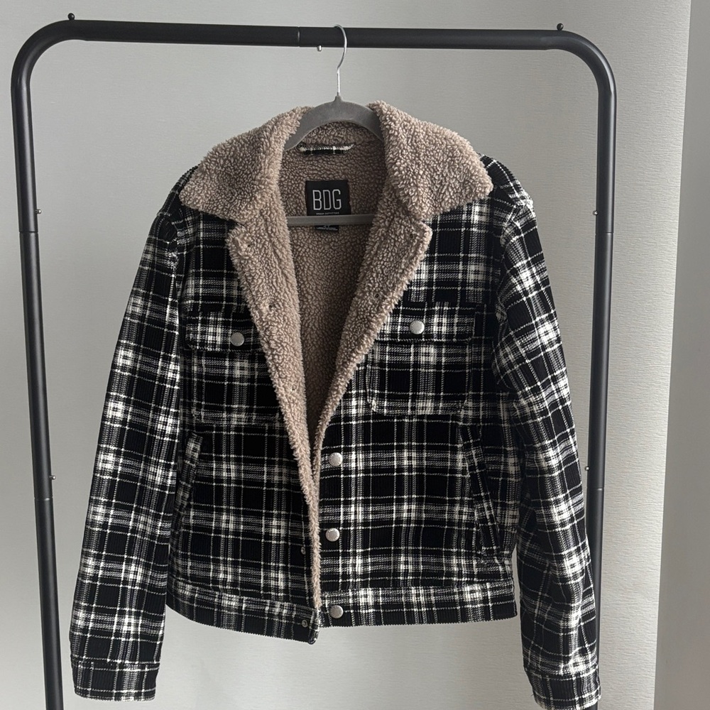 Urban Outfitters Black and White Plaid Sherpa Jacket